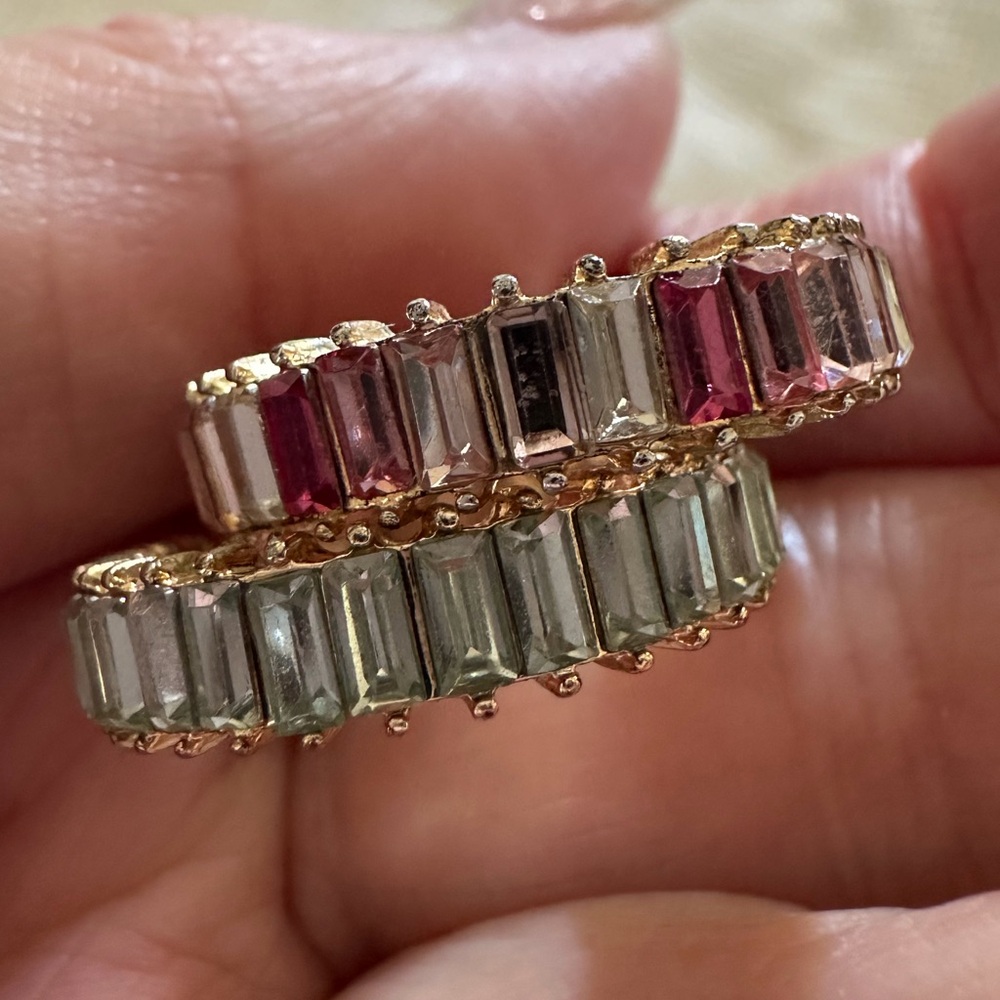 Sale price elegant two band Rings Pink and white Eternity crystal Gemstone - Picture 7 of 7